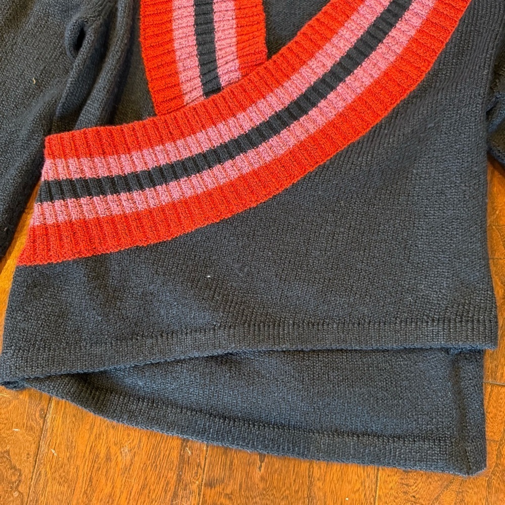 Anthropologie C/MEO Collective Faux Wrap Pink Red Navy Knit V Neck Sweater XS - Picture 4 of 8
